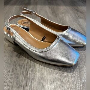 Pop Silver Slingback Flats Size 11